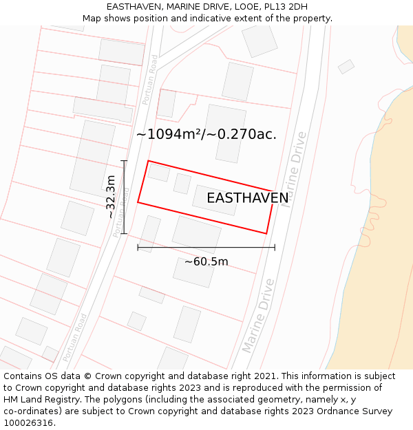 EASTHAVEN, MARINE DRIVE, LOOE, PL13 2DH: Plot and title map