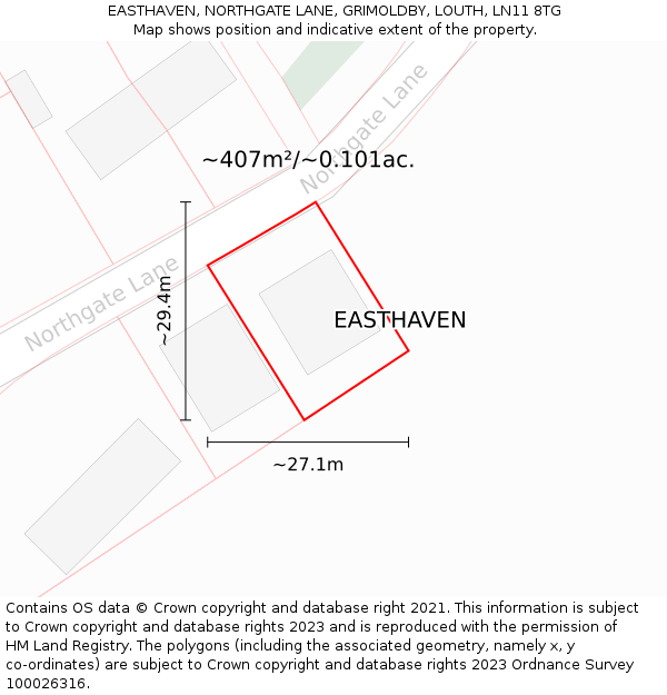 EASTHAVEN, NORTHGATE LANE, GRIMOLDBY, LOUTH, LN11 8TG: Plot and title map