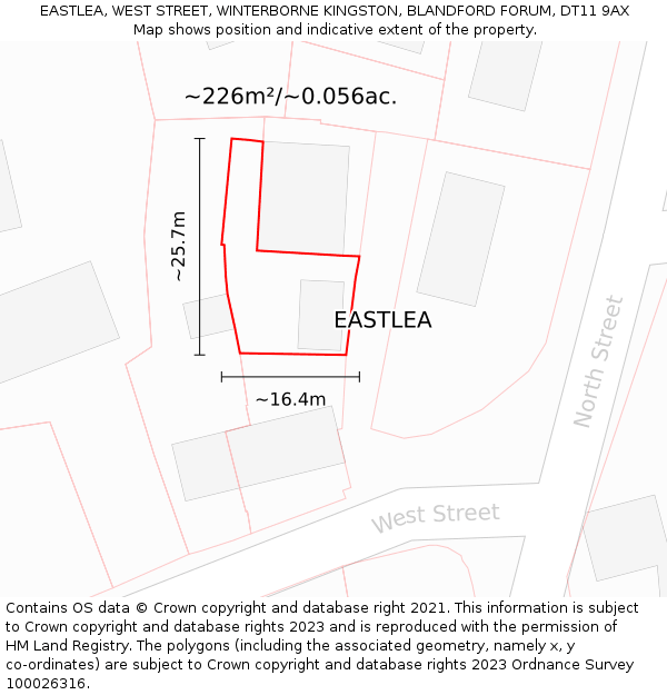 EASTLEA, WEST STREET, WINTERBORNE KINGSTON, BLANDFORD FORUM, DT11 9AX: Plot and title map