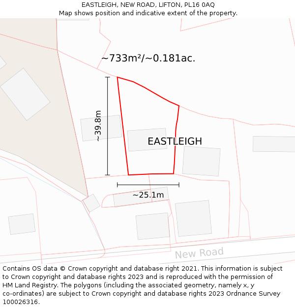 EASTLEIGH, NEW ROAD, LIFTON, PL16 0AQ: Plot and title map