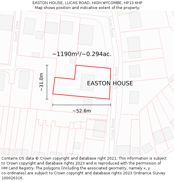 EASTON HOUSE, LUCAS ROAD, HIGH WYCOMBE, HP13 6HP: Plot and title map