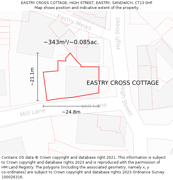 EASTRY CROSS COTTAGE, HIGH STREET, EASTRY, SANDWICH, CT13 0HF: Plot and title map