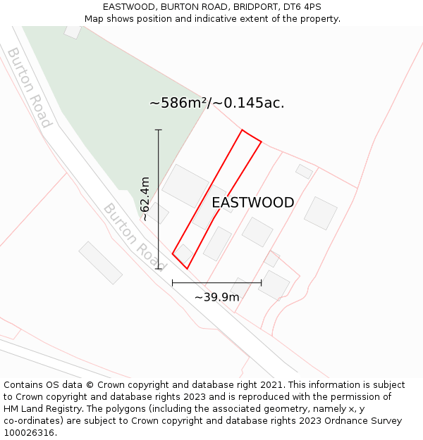 EASTWOOD, BURTON ROAD, BRIDPORT, DT6 4PS: Plot and title map