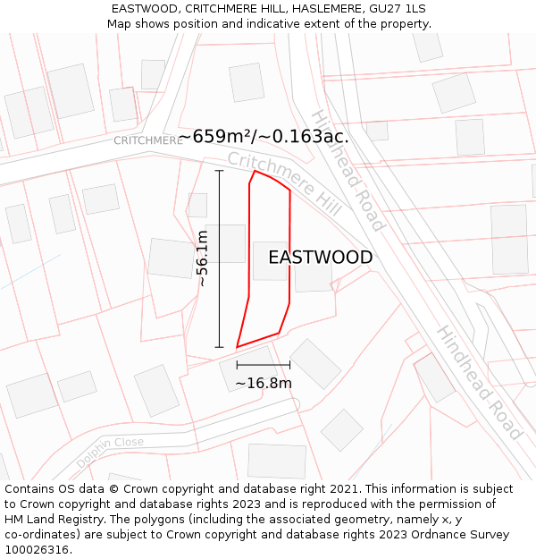 EASTWOOD, CRITCHMERE HILL, HASLEMERE, GU27 1LS: Plot and title map
