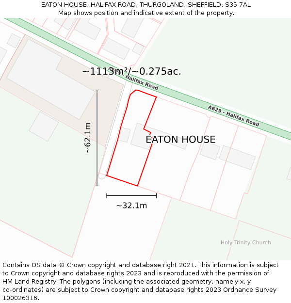 EATON HOUSE, HALIFAX ROAD, THURGOLAND, SHEFFIELD, S35 7AL: Plot and title map