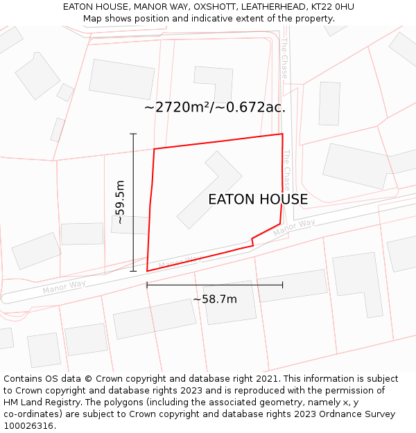 EATON HOUSE, MANOR WAY, OXSHOTT, LEATHERHEAD, KT22 0HU: Plot and title map