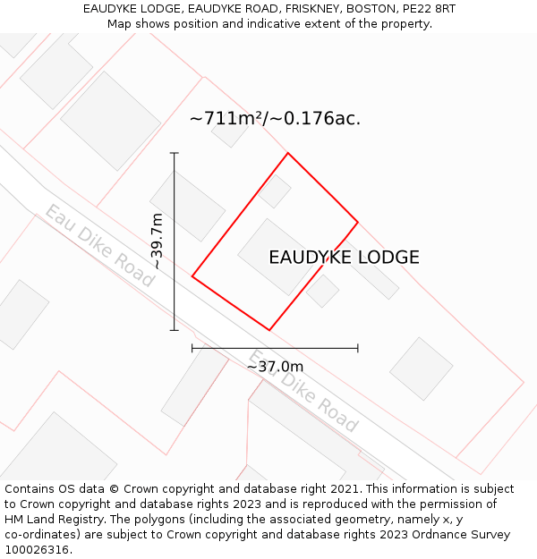 EAUDYKE LODGE, EAUDYKE ROAD, FRISKNEY, BOSTON, PE22 8RT: Plot and title map