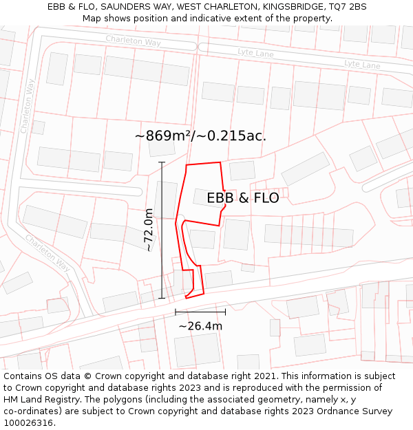 EBB & FLO, SAUNDERS WAY, WEST CHARLETON, KINGSBRIDGE, TQ7 2BS: Plot and title map