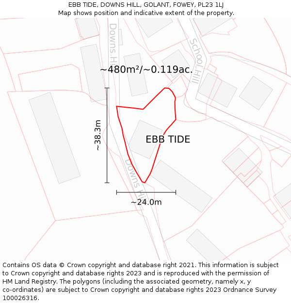 EBB TIDE, DOWNS HILL, GOLANT, FOWEY, PL23 1LJ: Plot and title map