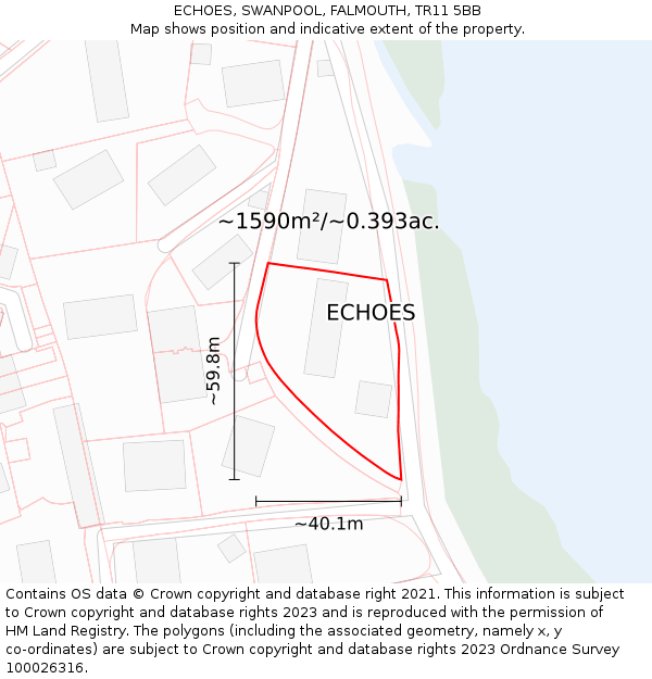 ECHOES, SWANPOOL, FALMOUTH, TR11 5BB: Plot and title map