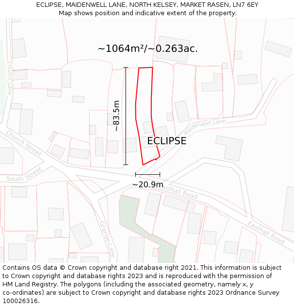 ECLIPSE, MAIDENWELL LANE, NORTH KELSEY, MARKET RASEN, LN7 6EY: Plot and title map