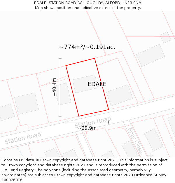 EDALE, STATION ROAD, WILLOUGHBY, ALFORD, LN13 9NA: Plot and title map