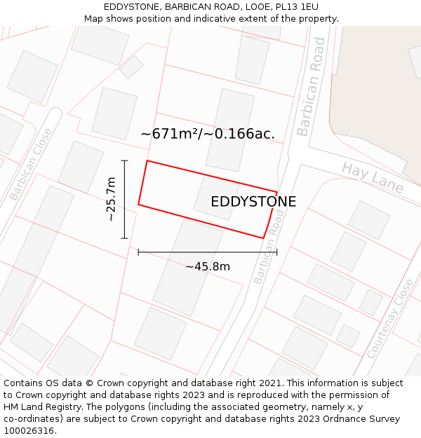 EDDYSTONE, BARBICAN ROAD, LOOE, PL13 1EU: Plot and title map