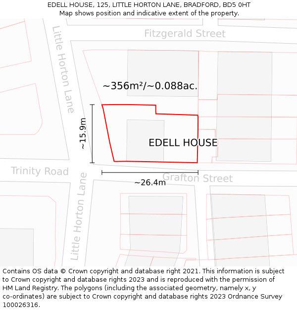 EDELL HOUSE, 125, LITTLE HORTON LANE, BRADFORD, BD5 0HT: Plot and title map