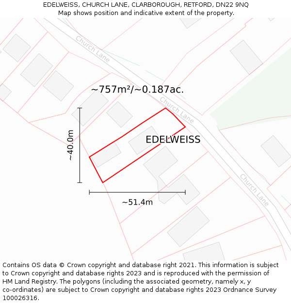 EDELWEISS, CHURCH LANE, CLARBOROUGH, RETFORD, DN22 9NQ: Plot and title map