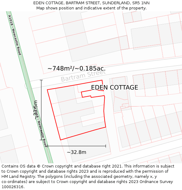 EDEN COTTAGE, BARTRAM STREET, SUNDERLAND, SR5 1NN: Plot and title map