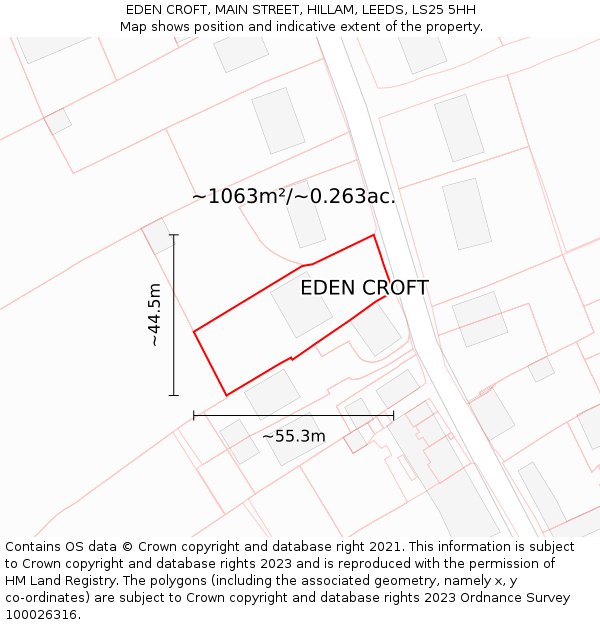 EDEN CROFT, MAIN STREET, HILLAM, LEEDS, LS25 5HH: Plot and title map