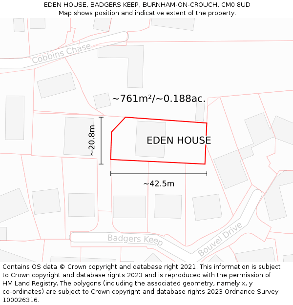 EDEN HOUSE, BADGERS KEEP, BURNHAM-ON-CROUCH, CM0 8UD: Plot and title map