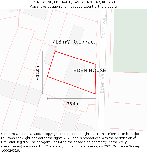 EDEN HOUSE, EDENVALE, EAST GRINSTEAD, RH19 2JH: Plot and title map