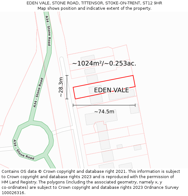 EDEN VALE, STONE ROAD, TITTENSOR, STOKE-ON-TRENT, ST12 9HR: Plot and title map