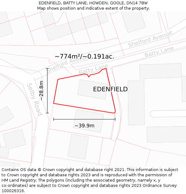 EDENFIELD, BATTY LANE, HOWDEN, GOOLE, DN14 7BW: Plot and title map