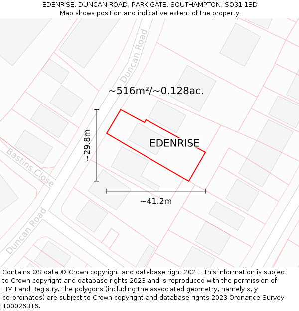 EDENRISE, DUNCAN ROAD, PARK GATE, SOUTHAMPTON, SO31 1BD: Plot and title map