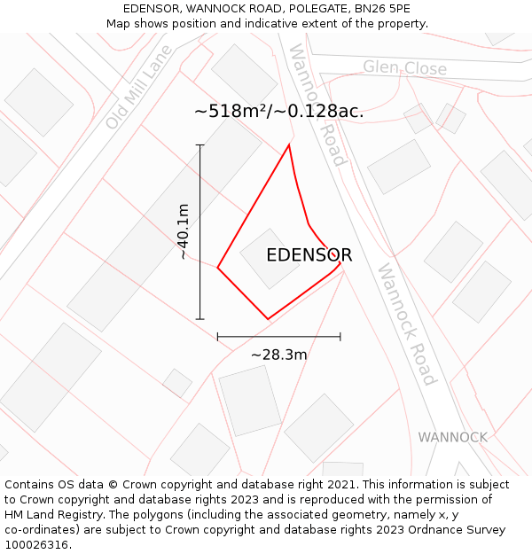 EDENSOR, WANNOCK ROAD, POLEGATE, BN26 5PE: Plot and title map