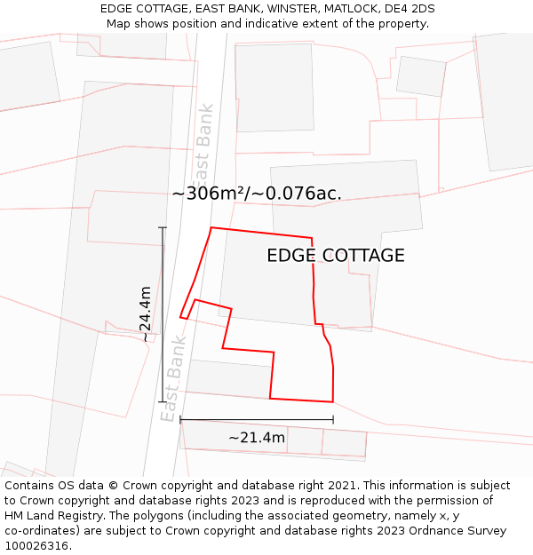 EDGE COTTAGE, EAST BANK, WINSTER, MATLOCK, DE4 2DS: Plot and title map