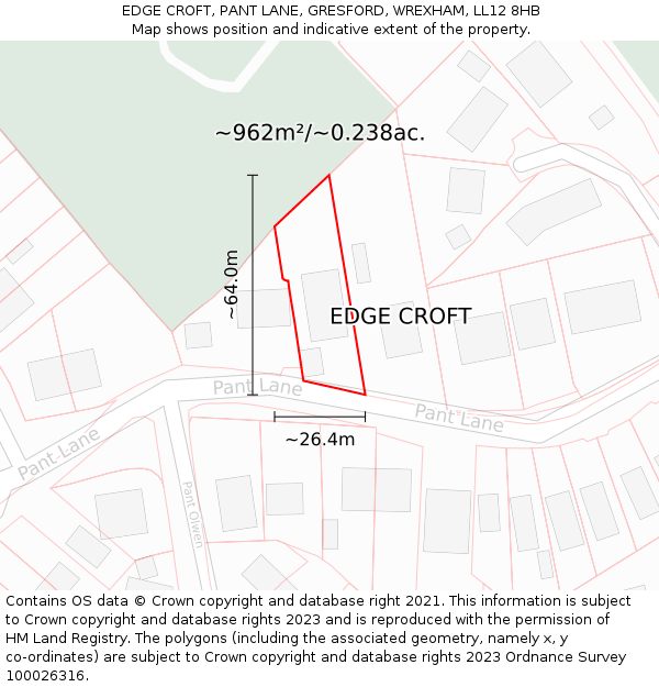 EDGE CROFT, PANT LANE, GRESFORD, WREXHAM, LL12 8HB: Plot and title map
