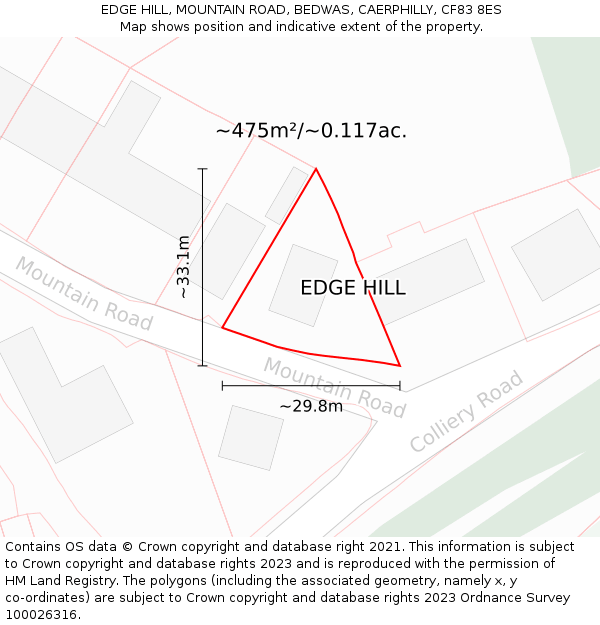 EDGE HILL, MOUNTAIN ROAD, BEDWAS, CAERPHILLY, CF83 8ES: Plot and title map