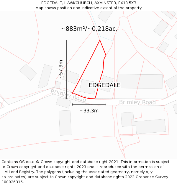 EDGEDALE, HAWKCHURCH, AXMINSTER, EX13 5XB: Plot and title map