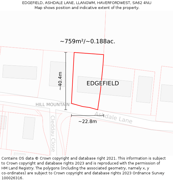 EDGEFIELD, ASHDALE LANE, LLANGWM, HAVERFORDWEST, SA62 4NU: Plot and title map