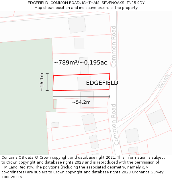 EDGEFIELD, COMMON ROAD, IGHTHAM, SEVENOAKS, TN15 9DY: Plot and title map