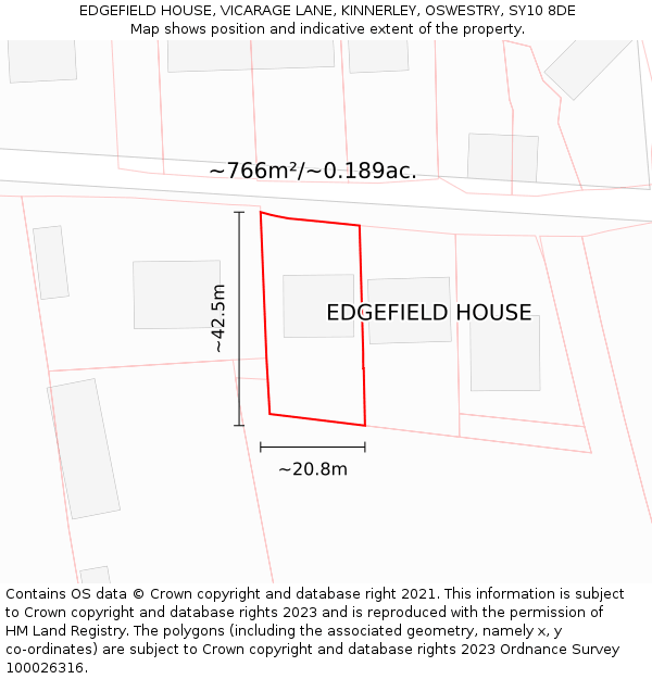 EDGEFIELD HOUSE, VICARAGE LANE, KINNERLEY, OSWESTRY, SY10 8DE: Plot and title map
