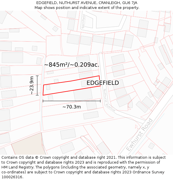 EDGEFIELD, NUTHURST AVENUE, CRANLEIGH, GU6 7JA: Plot and title map