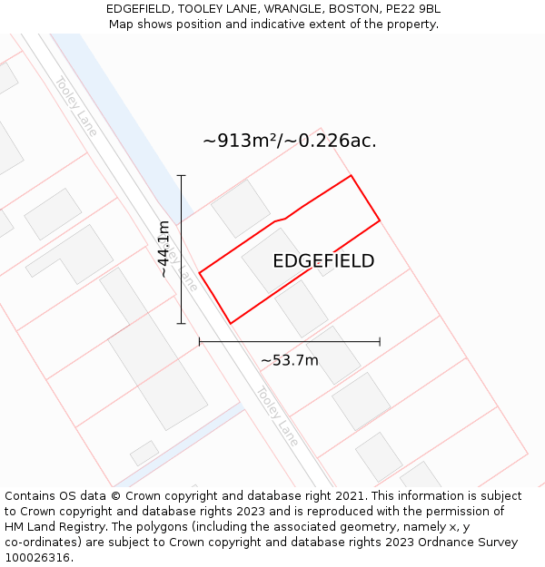 EDGEFIELD, TOOLEY LANE, WRANGLE, BOSTON, PE22 9BL: Plot and title map