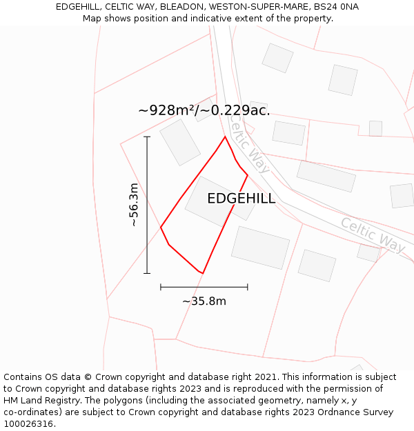 EDGEHILL, CELTIC WAY, BLEADON, WESTON-SUPER-MARE, BS24 0NA: Plot and title map