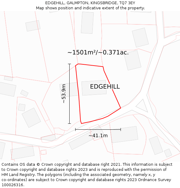 EDGEHILL, GALMPTON, KINGSBRIDGE, TQ7 3EY: Plot and title map