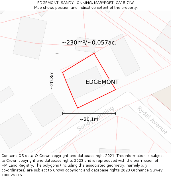 EDGEMONT, SANDY LONNING, MARYPORT, CA15 7LW: Plot and title map