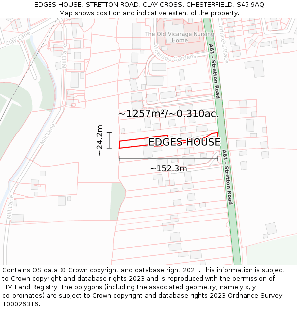 EDGES HOUSE, STRETTON ROAD, CLAY CROSS, CHESTERFIELD, S45 9AQ: Plot and title map