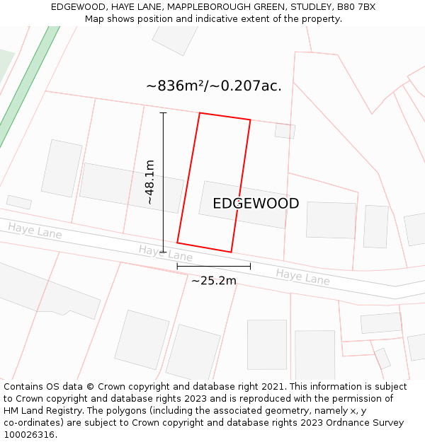 EDGEWOOD, HAYE LANE, MAPPLEBOROUGH GREEN, STUDLEY, B80 7BX: Plot and title map
