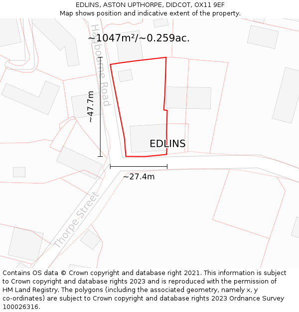 EDLINS, ASTON UPTHORPE, DIDCOT, OX11 9EF: Plot and title map