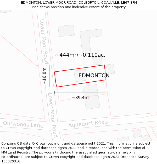 EDMONTON, LOWER MOOR ROAD, COLEORTON, COALVILLE, LE67 8FN: Plot and title map