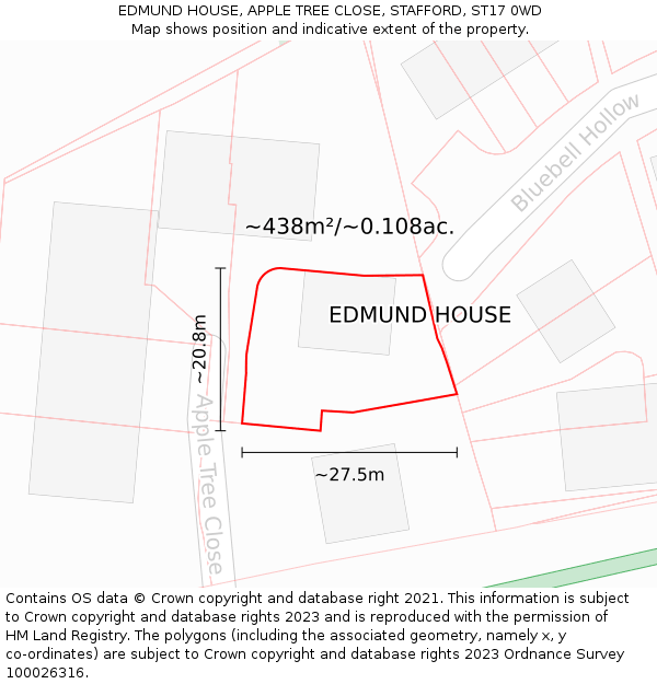 EDMUND HOUSE, APPLE TREE CLOSE, STAFFORD, ST17 0WD: Plot and title map