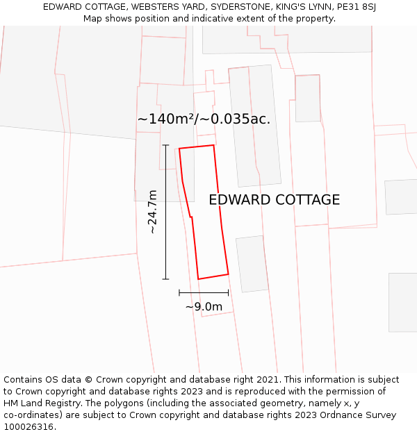 EDWARD COTTAGE, WEBSTERS YARD, SYDERSTONE, KING'S LYNN, PE31 8SJ: Plot and title map