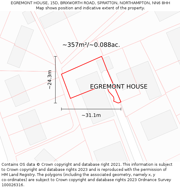 EGREMONT HOUSE, 15D, BRIXWORTH ROAD, SPRATTON, NORTHAMPTON, NN6 8HH: Plot and title map