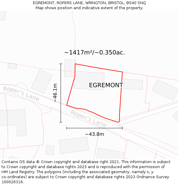 EGREMONT, ROPERS LANE, WRINGTON, BRISTOL, BS40 5NQ: Plot and title map