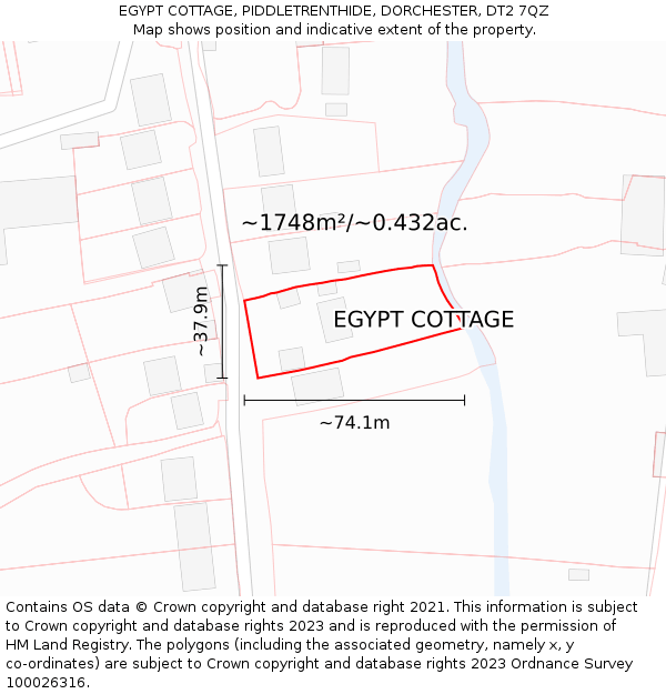 EGYPT COTTAGE, PIDDLETRENTHIDE, DORCHESTER, DT2 7QZ: Plot and title map