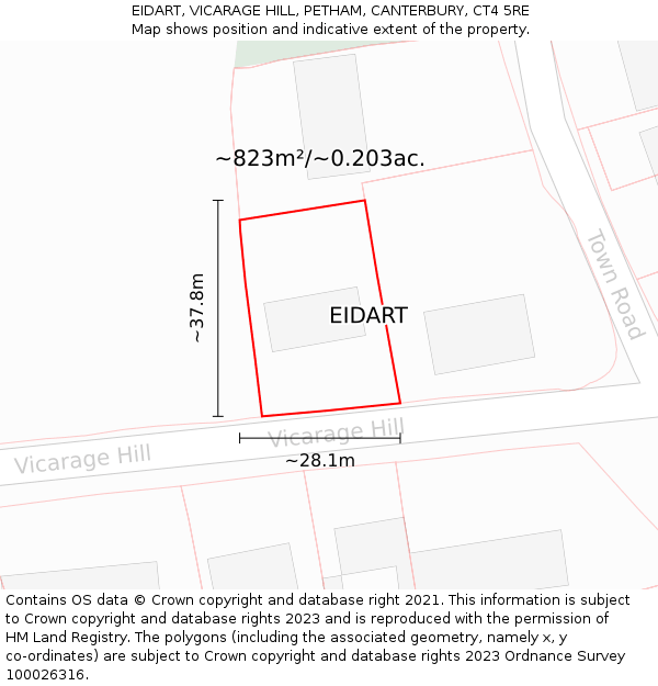 EIDART, VICARAGE HILL, PETHAM, CANTERBURY, CT4 5RE: Plot and title map