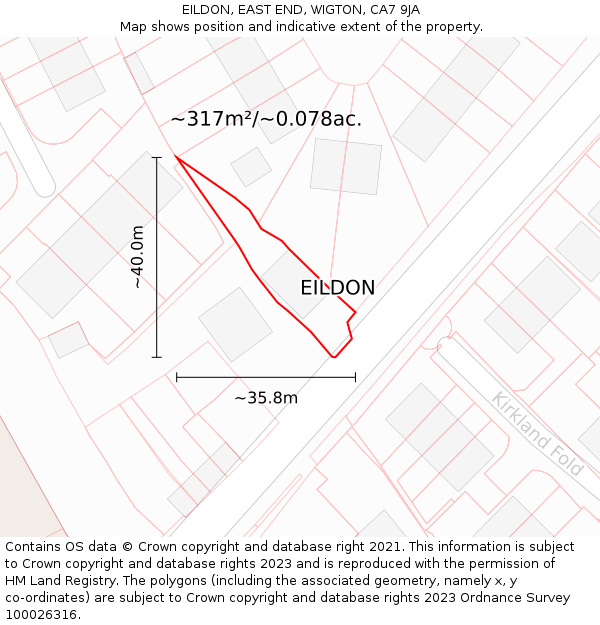 EILDON, EAST END, WIGTON, CA7 9JA: Plot and title map